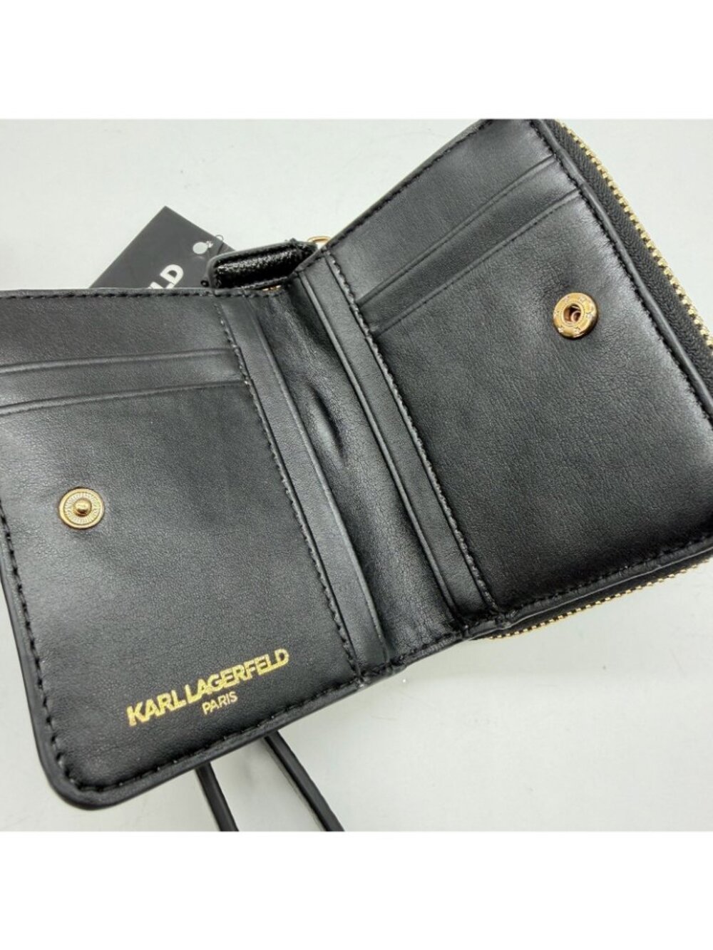 KARL LAGERFELD zip around leather small bi-fold women's wallet - Black - Picture 11 of 12